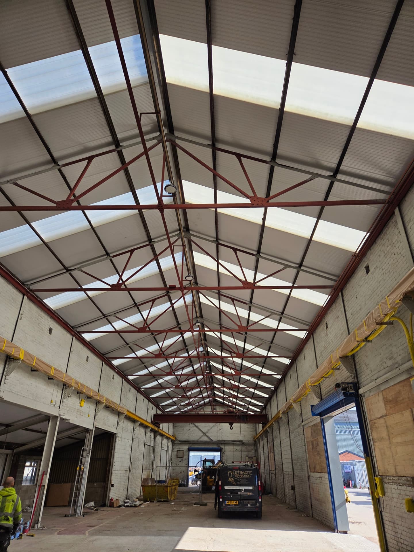 Company-supplied photograph: Wakefield warehouse roof structure before recoating